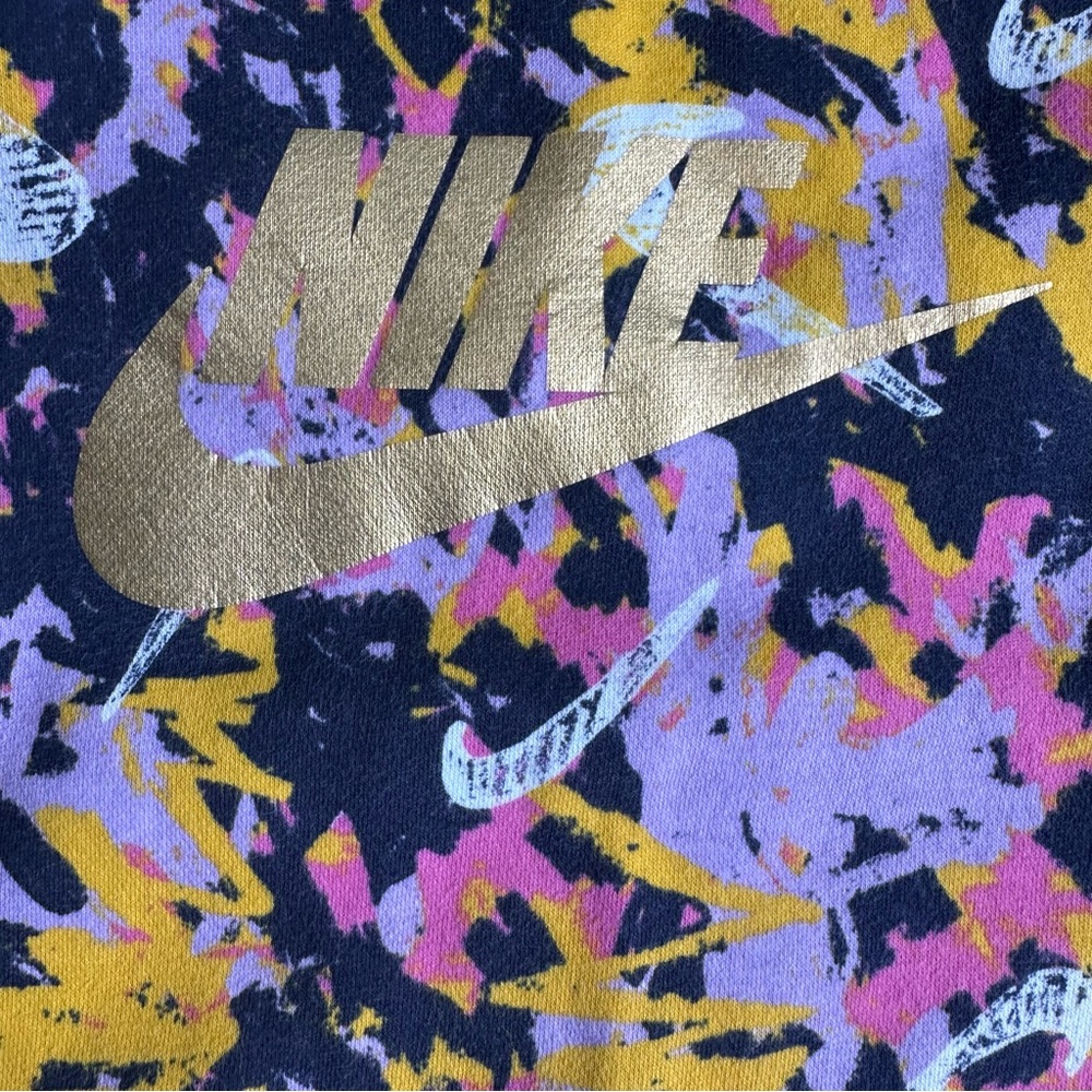 Nike Girls Summer Pink Purple Paint‎ Splatter Gold Swoosh Cropped Sweatshirt XL - Picture 3 of 5